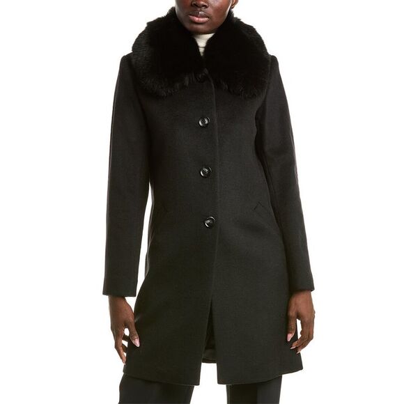 Sofiacashmere Womens  Club Collar Wool-Blend Car Coat, Black - Picture 3 of 5